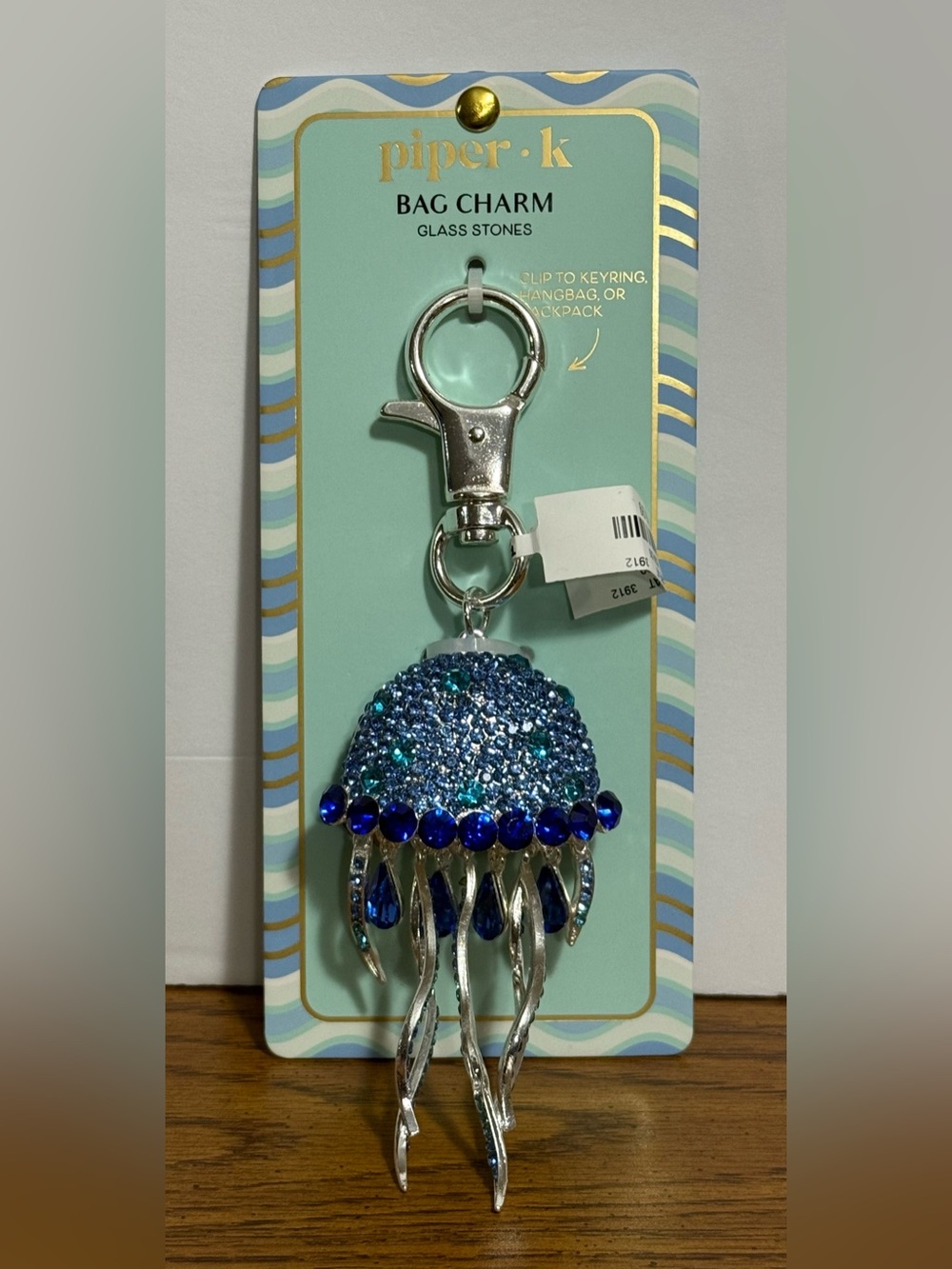 Piper K Blue Crystal Jellyfish Keychain Bag Charm
